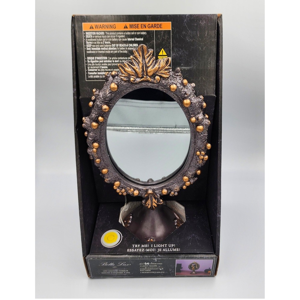 Bella Lux LED Lighted Mirror 13" Bronze Skeleton Girl Pearl Earring Gothic NEW